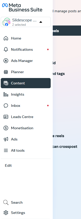 meta business suite options